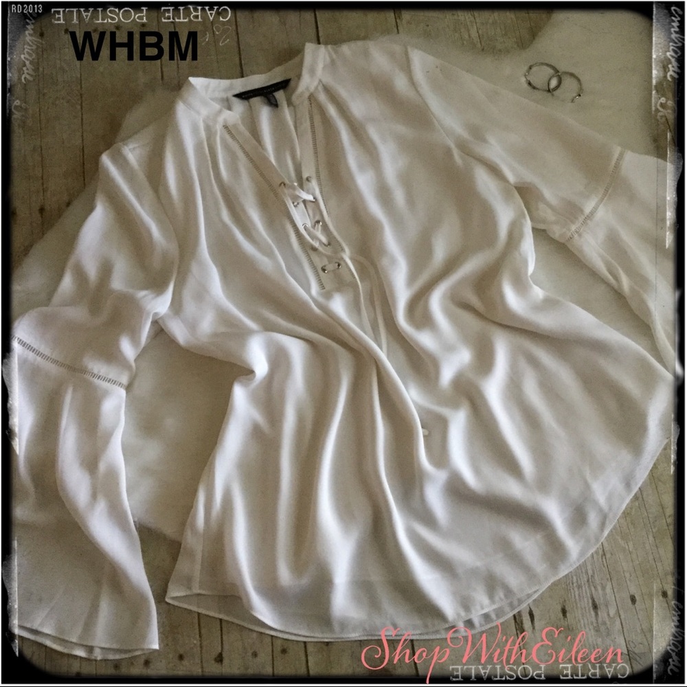WHBM Ivory Peasant Top w/ Bell Sleeves NWOT
